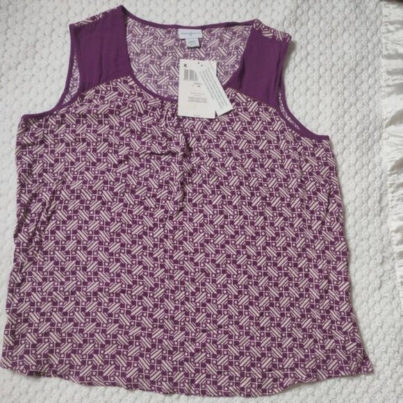 Jaclyn Smith Purple White Sleeveless Top Geometric Pattern Size Medium A(A2-33) - Picture 8 of 8